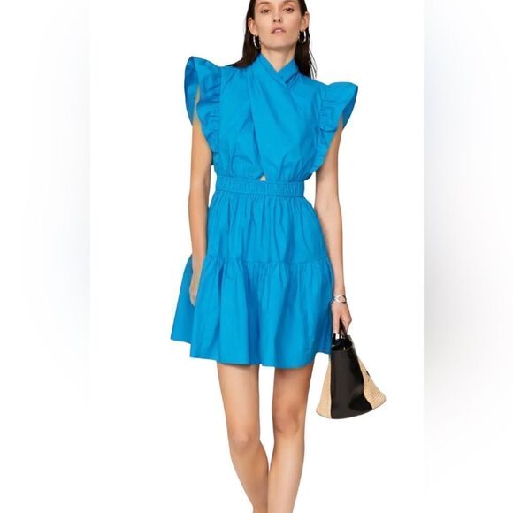 Line & Dot Blue Cotton Mini Dress Size US Small - Picture 1 of 8